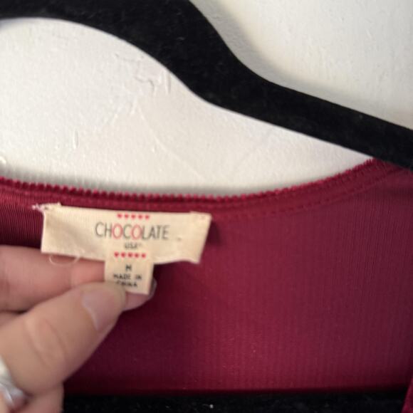 Chocolate Dress Womens Medium Red Velvet Long Sleeve Ruched Wrap Vampire Witchy - Picture 7 of 8